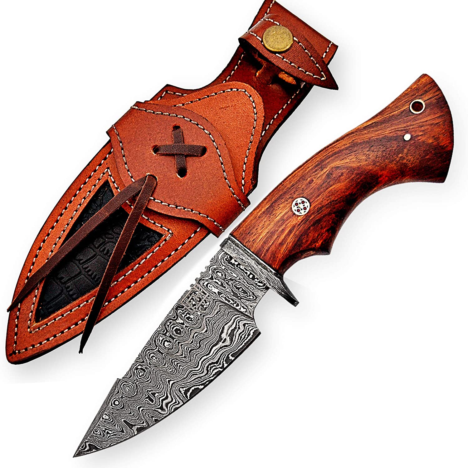 Fh Knives 10 Inch Damascus Knife Handmade Hunting Knife With Sheath